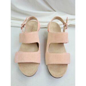 Vionic Size 10 Women Roze Blush Pink Cork Wedge Heel Adjustable Straps Shoes NEW